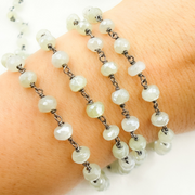 Coated Prehnite Gemstone Oxidized Wire Chain.